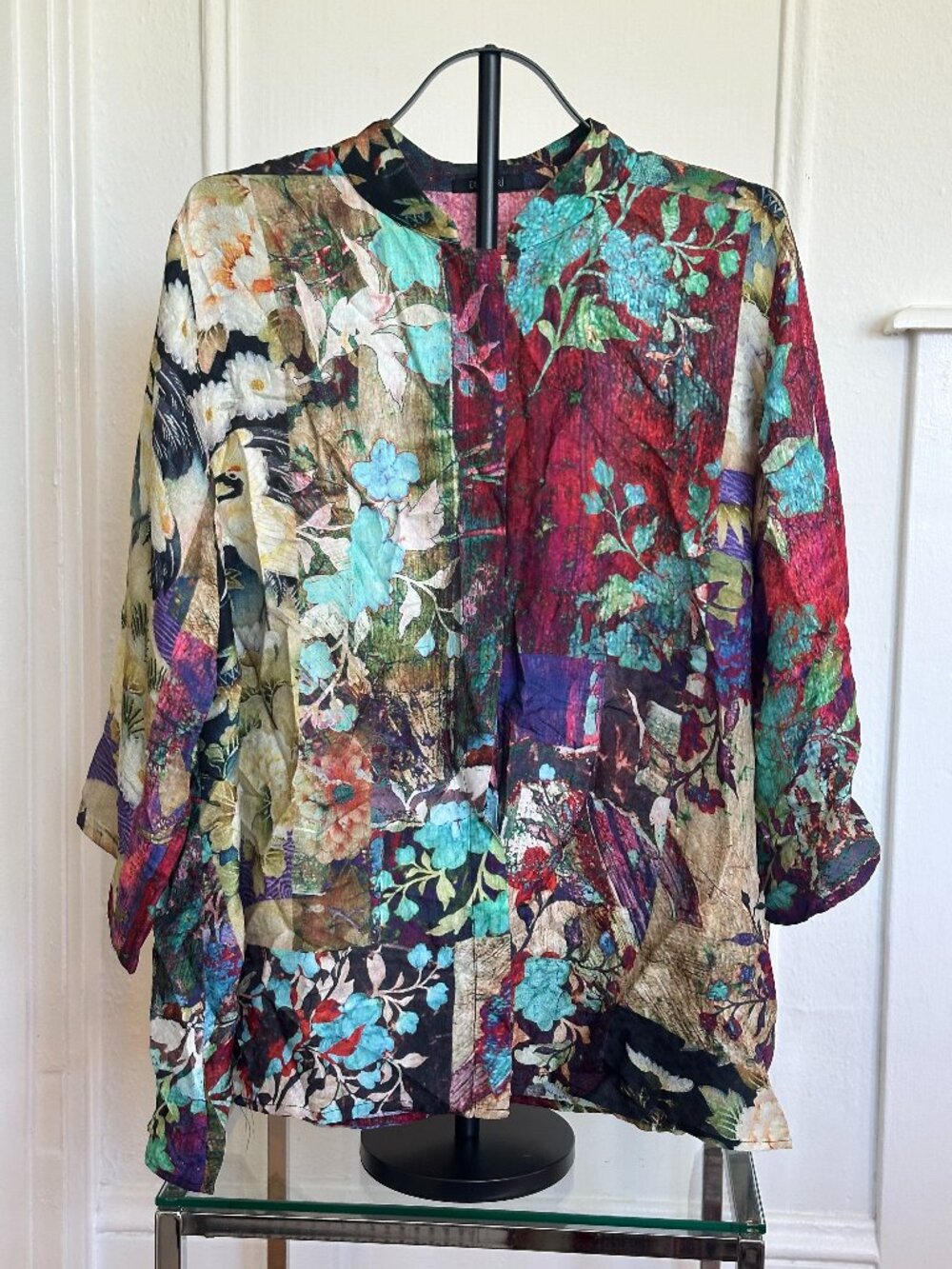 Dressori Silk Blend Art Jacket | 3X | Patchwork Floral | Lightweight Layering
